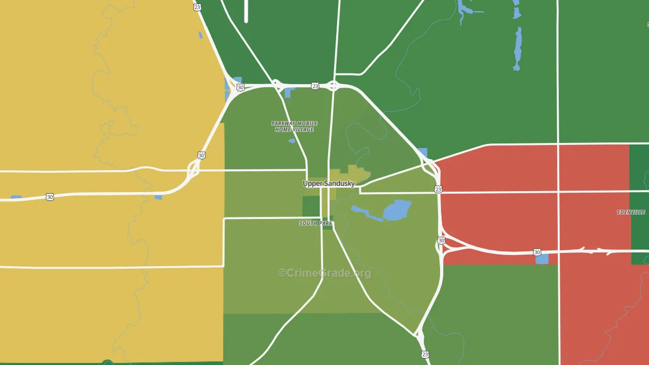 Upper Sandusky, OH Map of Vehicle Theft Rates