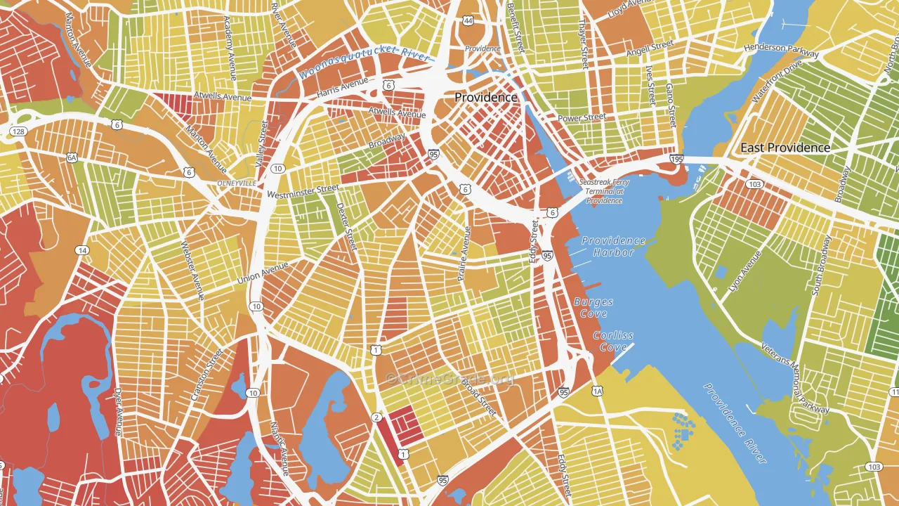 Upper South Providence, Providence, RI Map of Vehicle Theft Rates