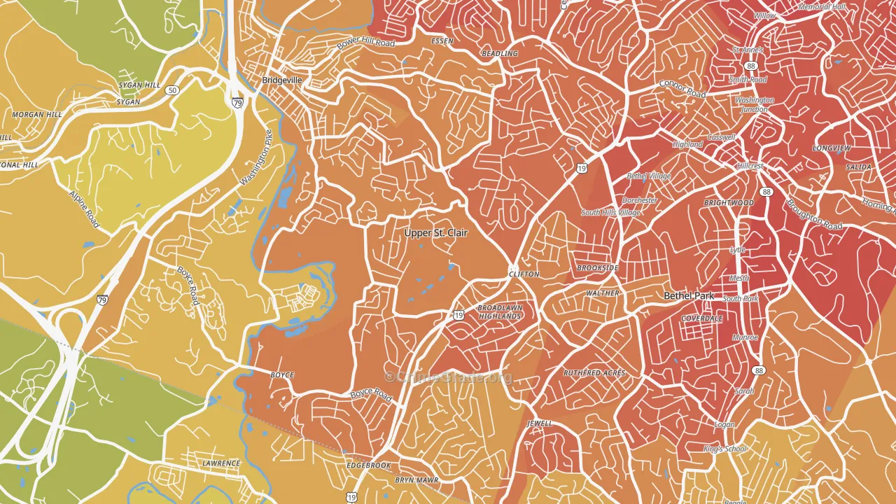 Upper St. Clair, PA Map of Vehicle Theft Rates
