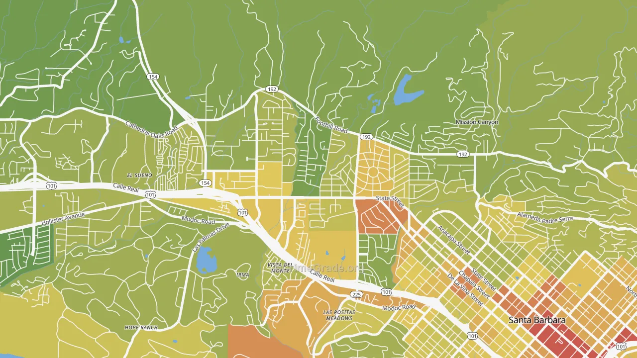 Upper State, Santa Barbara, CA Map of Vehicle Theft Rates