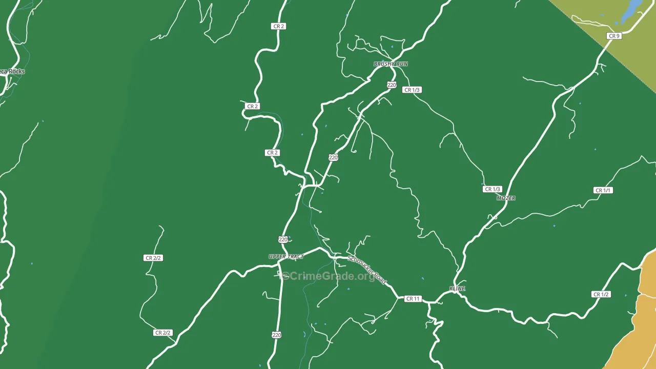 Upper Tract, WV Map of Vehicle Theft Rates