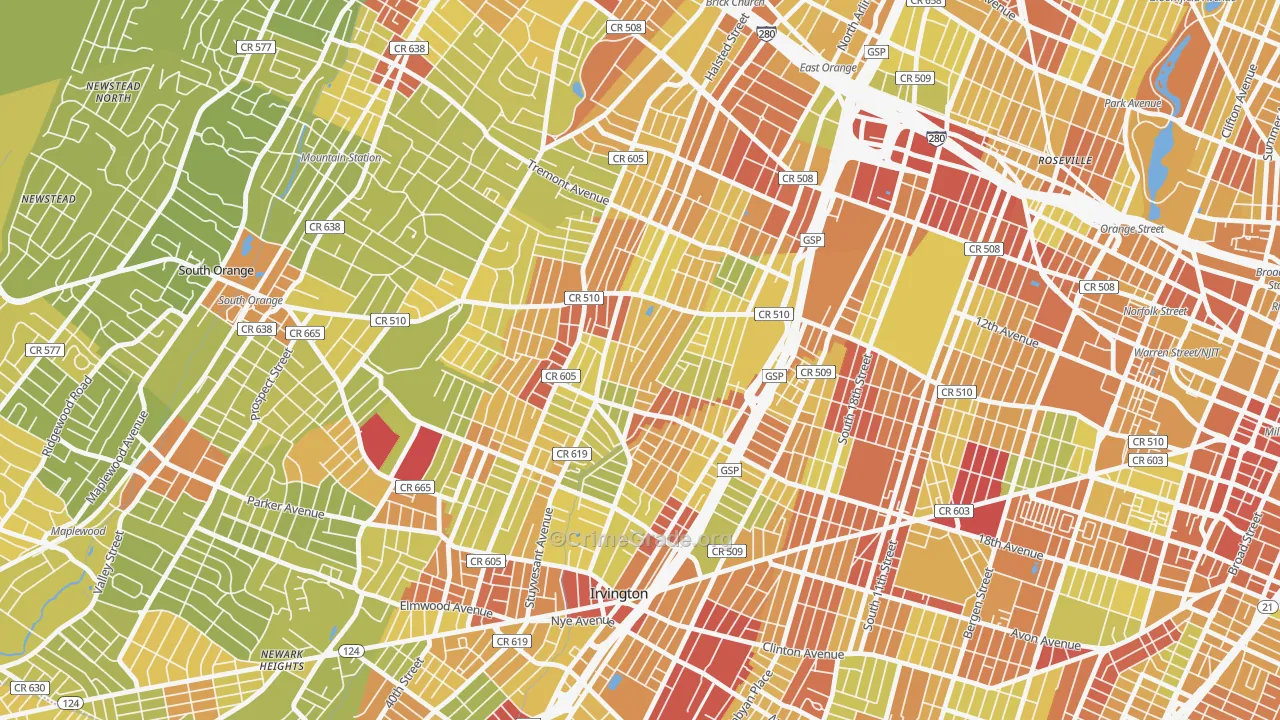 Upper Vailsburg, Newark, NJ Map of Vehicle Theft Rates
