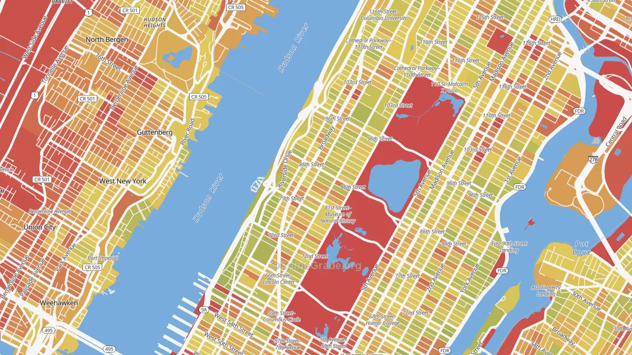 Upper West Side, Manhattan, NY Map of Vehicle Theft Rates