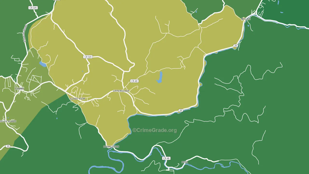 Upperglade, WV Map of Vehicle Theft Rates