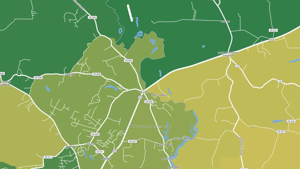 Upshaw, VA Map of Vehicle Theft Rates