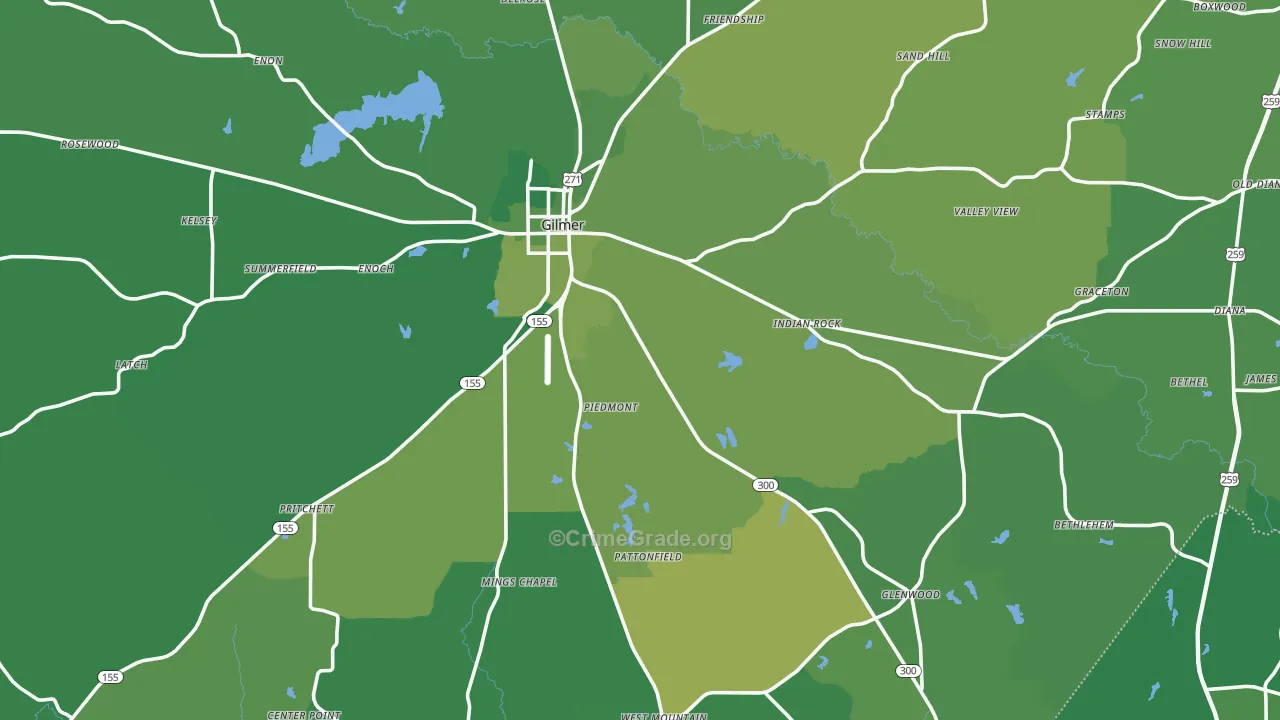 Upshur County, TX Map of Vehicle Theft Rates
