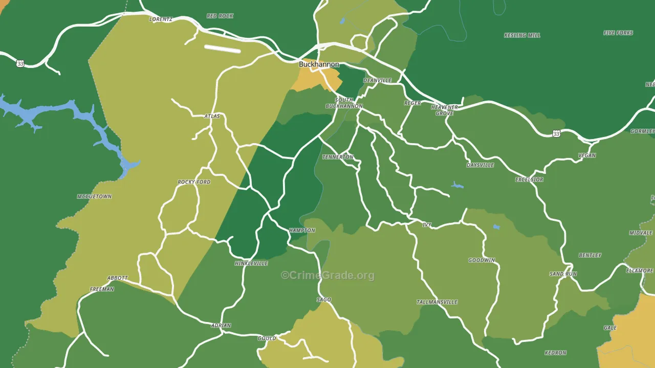 Upshur County, WV Map of Vehicle Theft Rates
