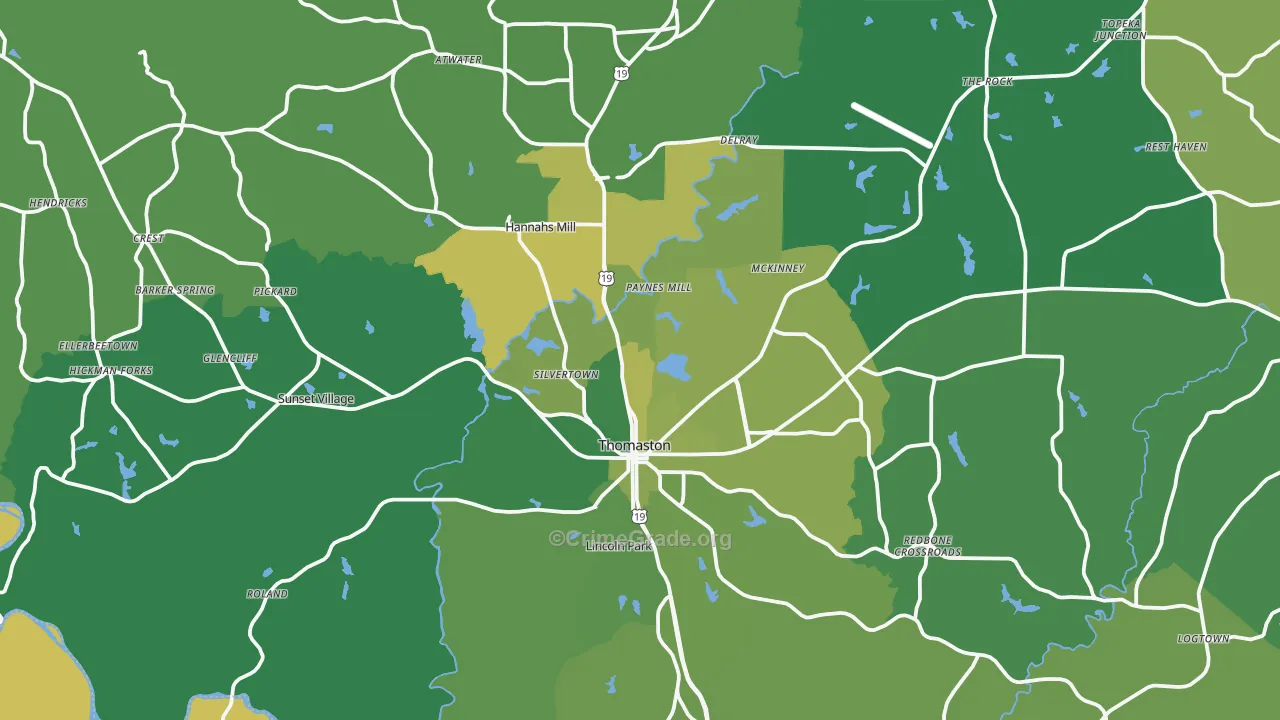 Upson County, GA Map of Vehicle Theft Rates