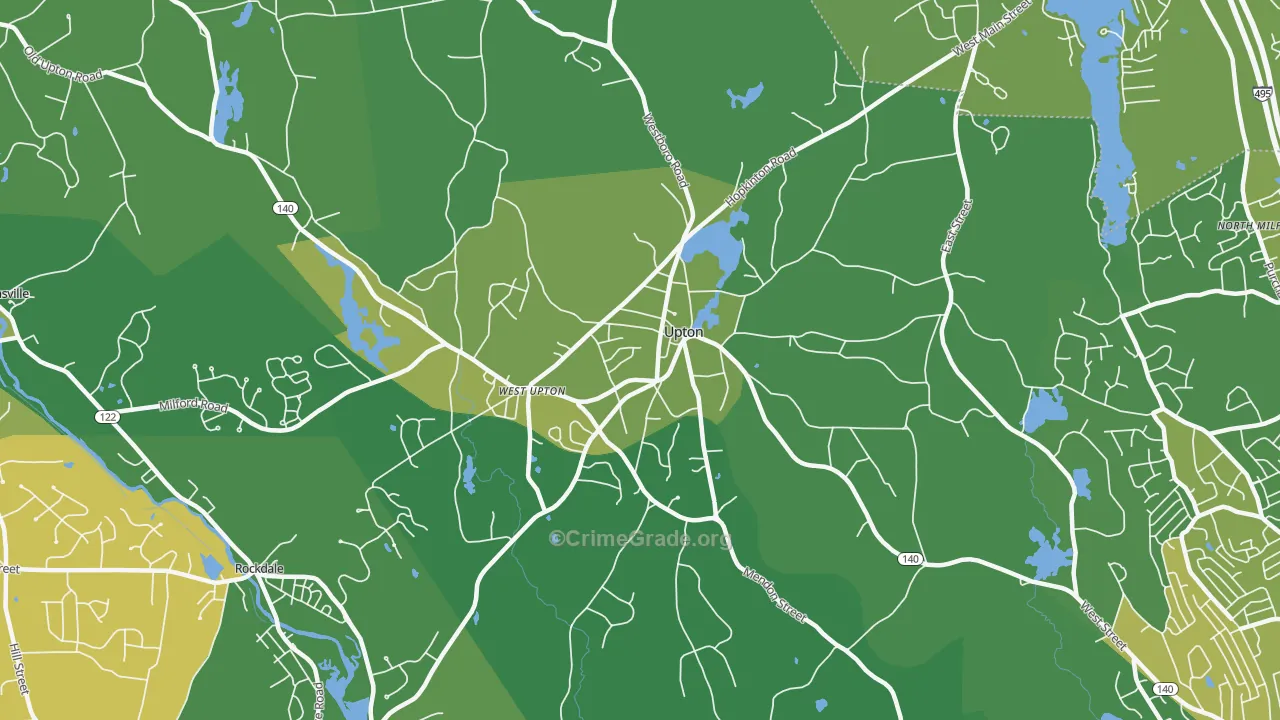 Upton, MA Map of Vehicle Theft Rates