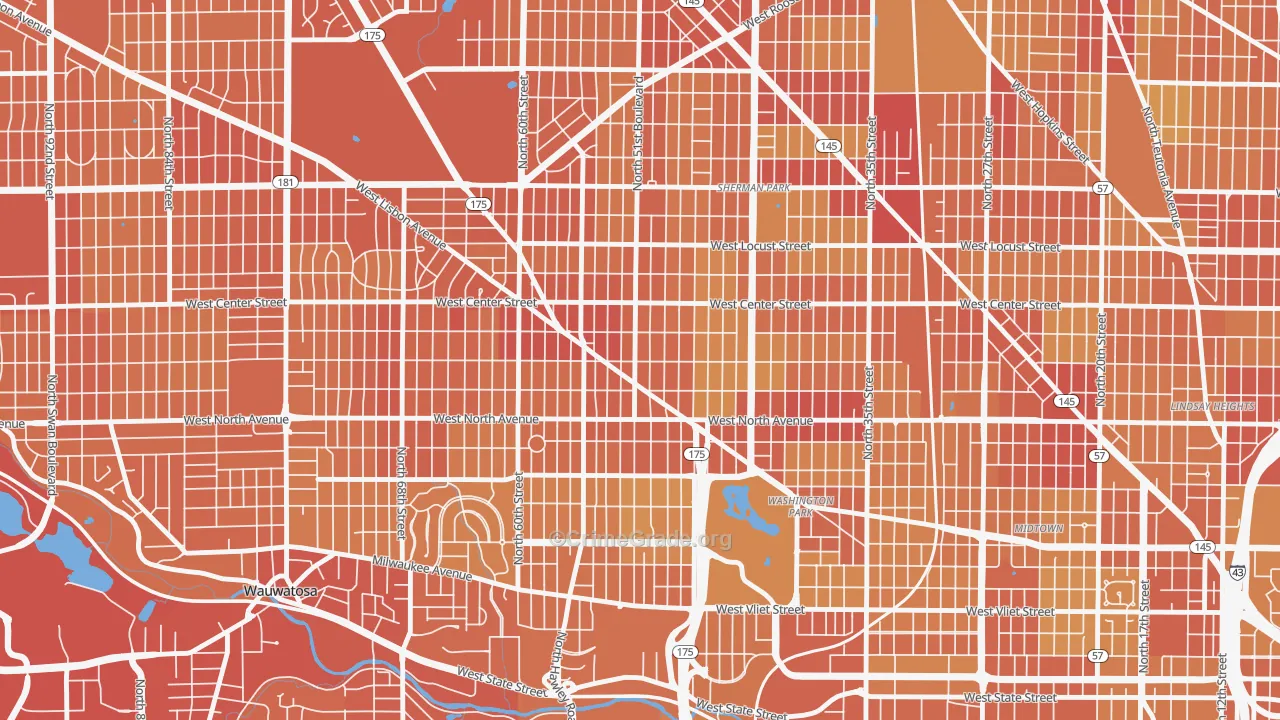 Uptown, Milwaukee, WI Map of Vehicle Theft Rates