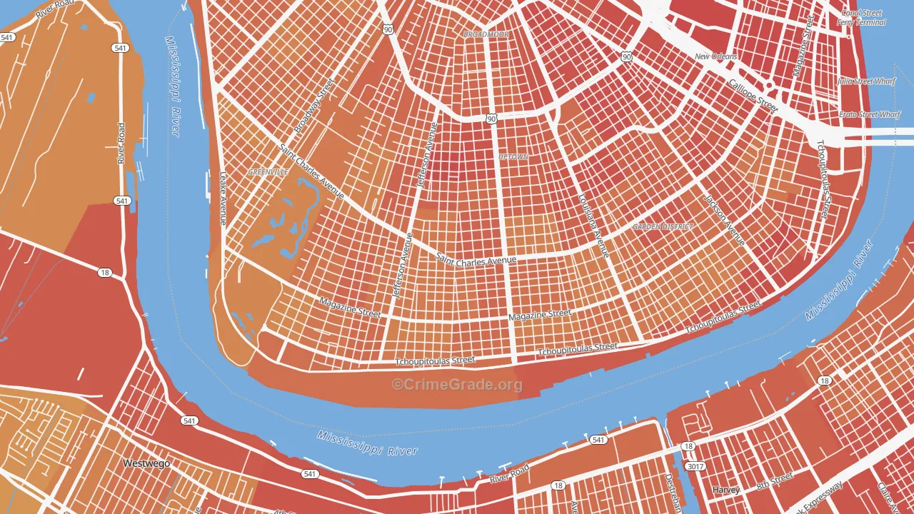 Uptown, New Orleans, LA Map of Vehicle Theft Rates