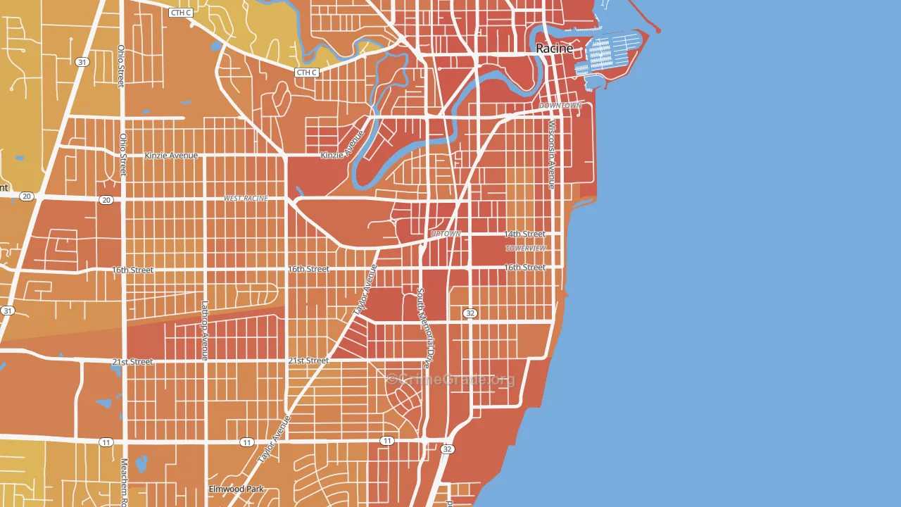 Uptown, Racine, WI Map of Vehicle Theft Rates