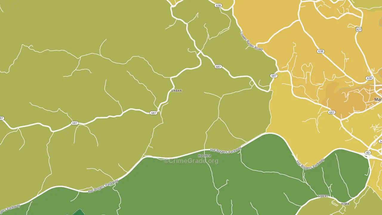 Urban, KY Map of Vehicle Theft Rates
