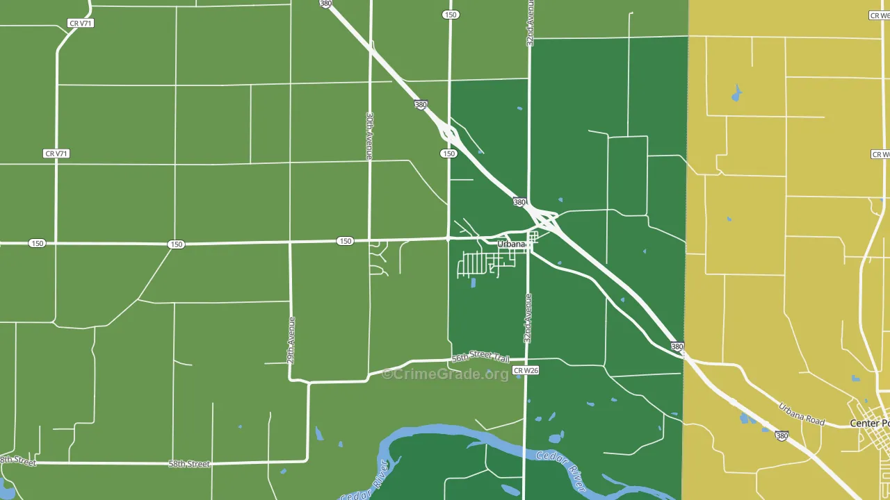 Urbana, IA Map of Vehicle Theft Rates