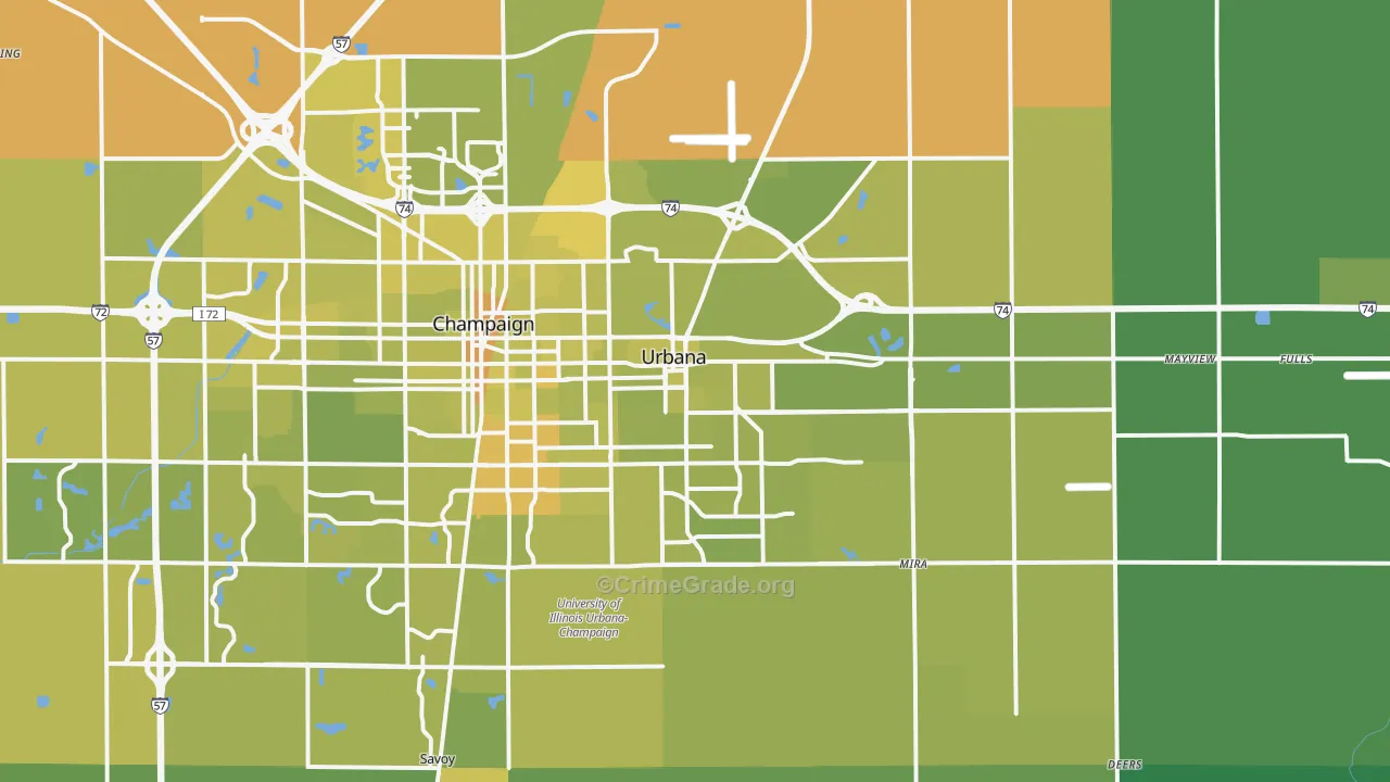 Urbana, IL Map of Vehicle Theft Rates