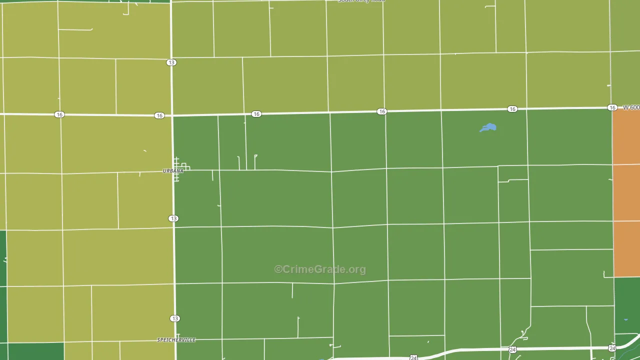 Urbana, IN Map of Vehicle Theft Rates