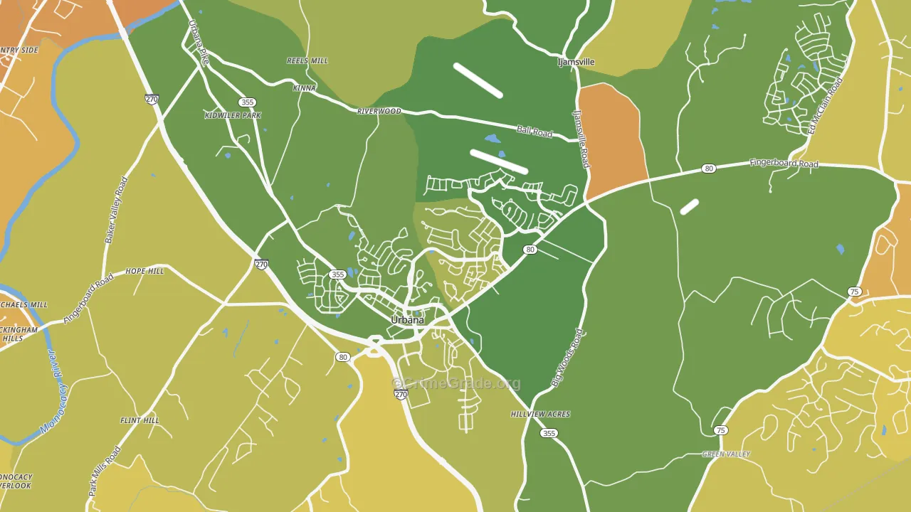 Urbana, MD Map of Vehicle Theft Rates