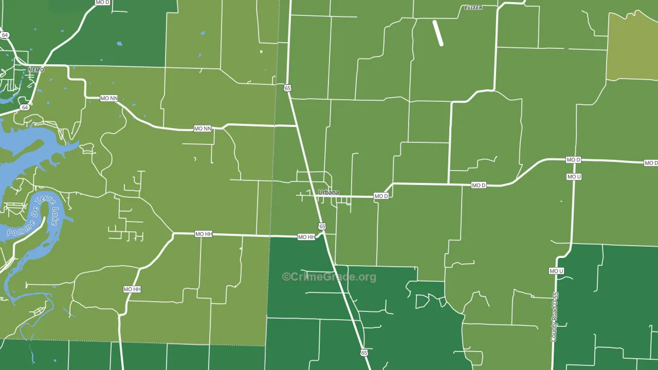 Urbana, MO Map of Vehicle Theft Rates