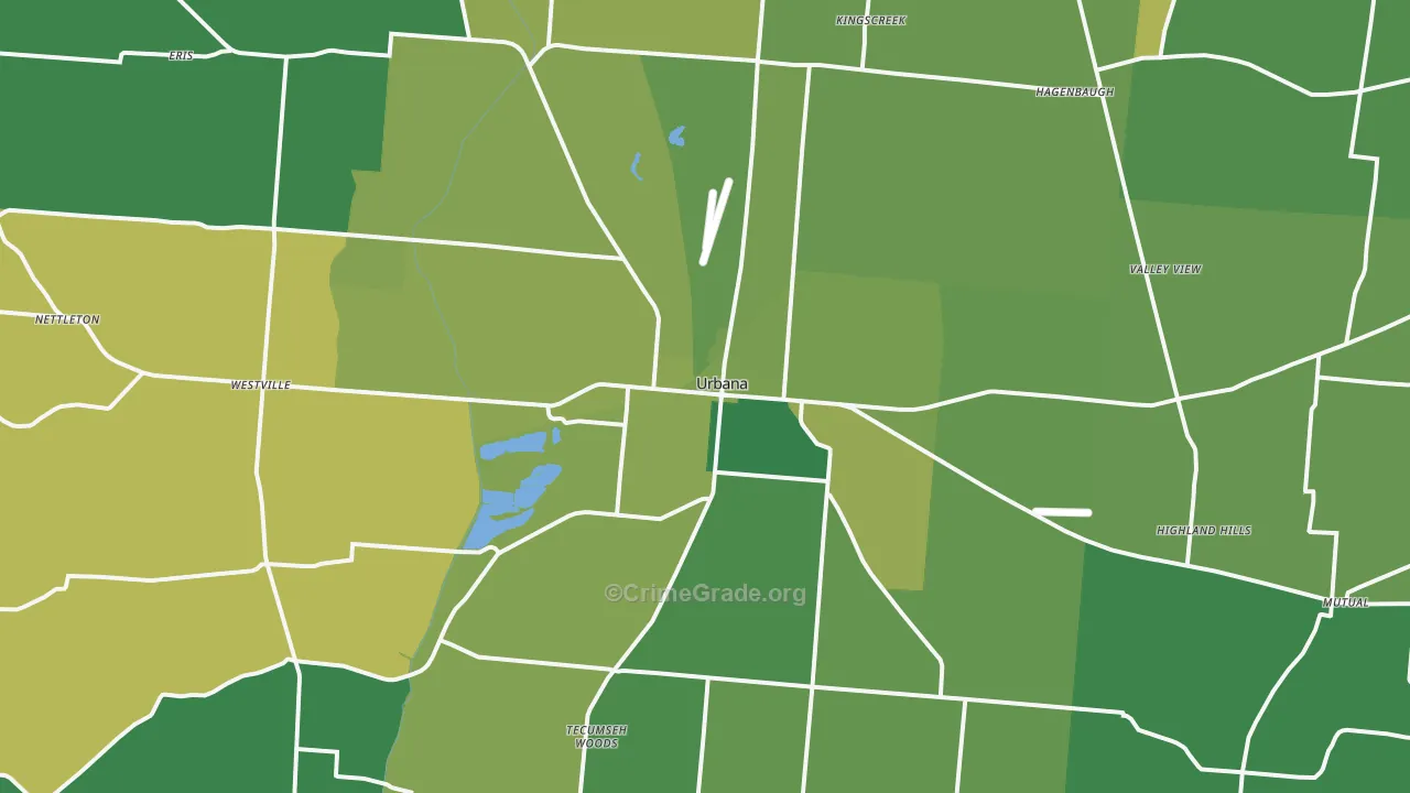 Urbana, OH Map of Vehicle Theft Rates