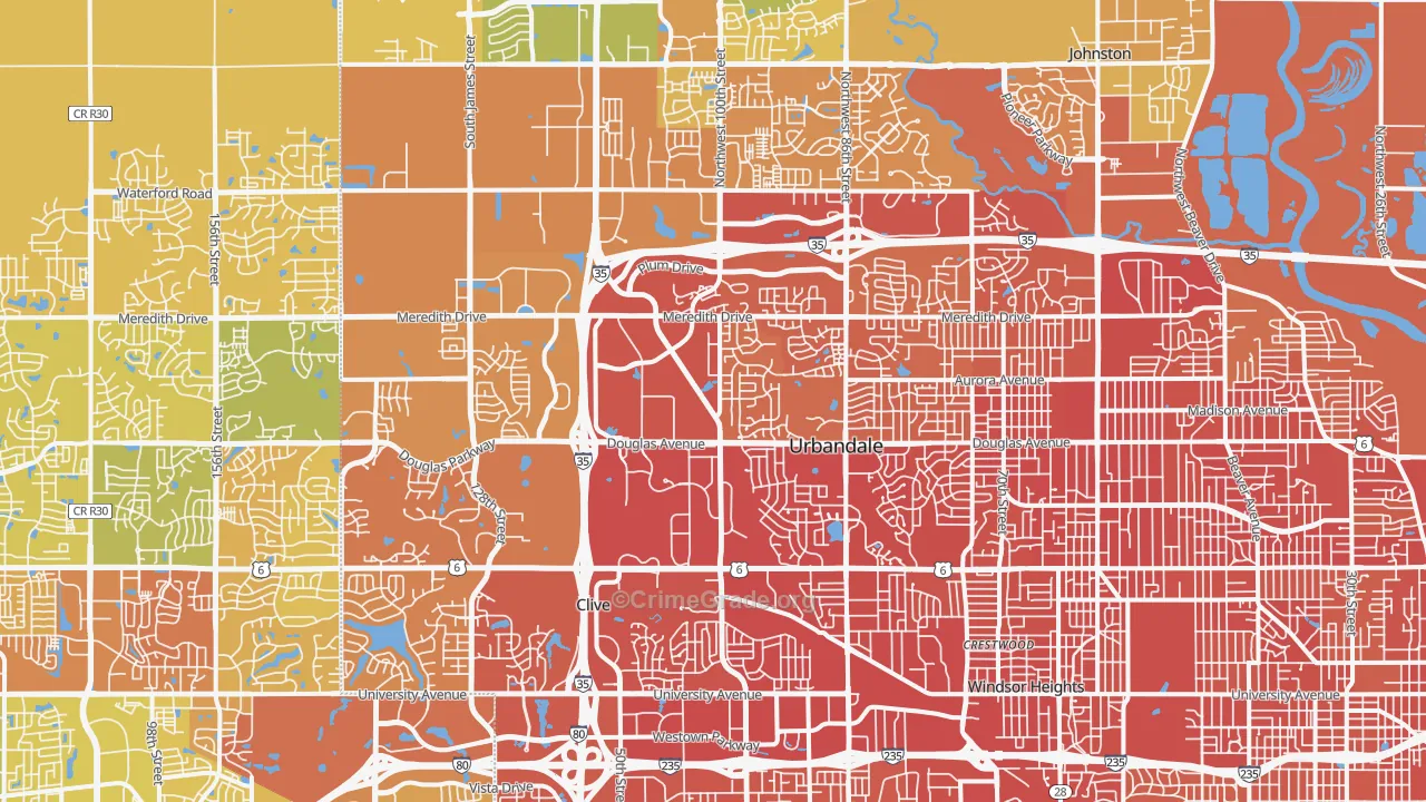 Urbandale, IA Map of Vehicle Theft Rates