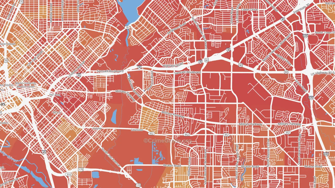 Urbandale-Parkdale, Dallas, TX Map of Vehicle Theft Rates