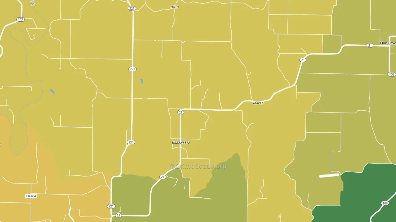 Urbanette, AR Map of Vehicle Theft Rates