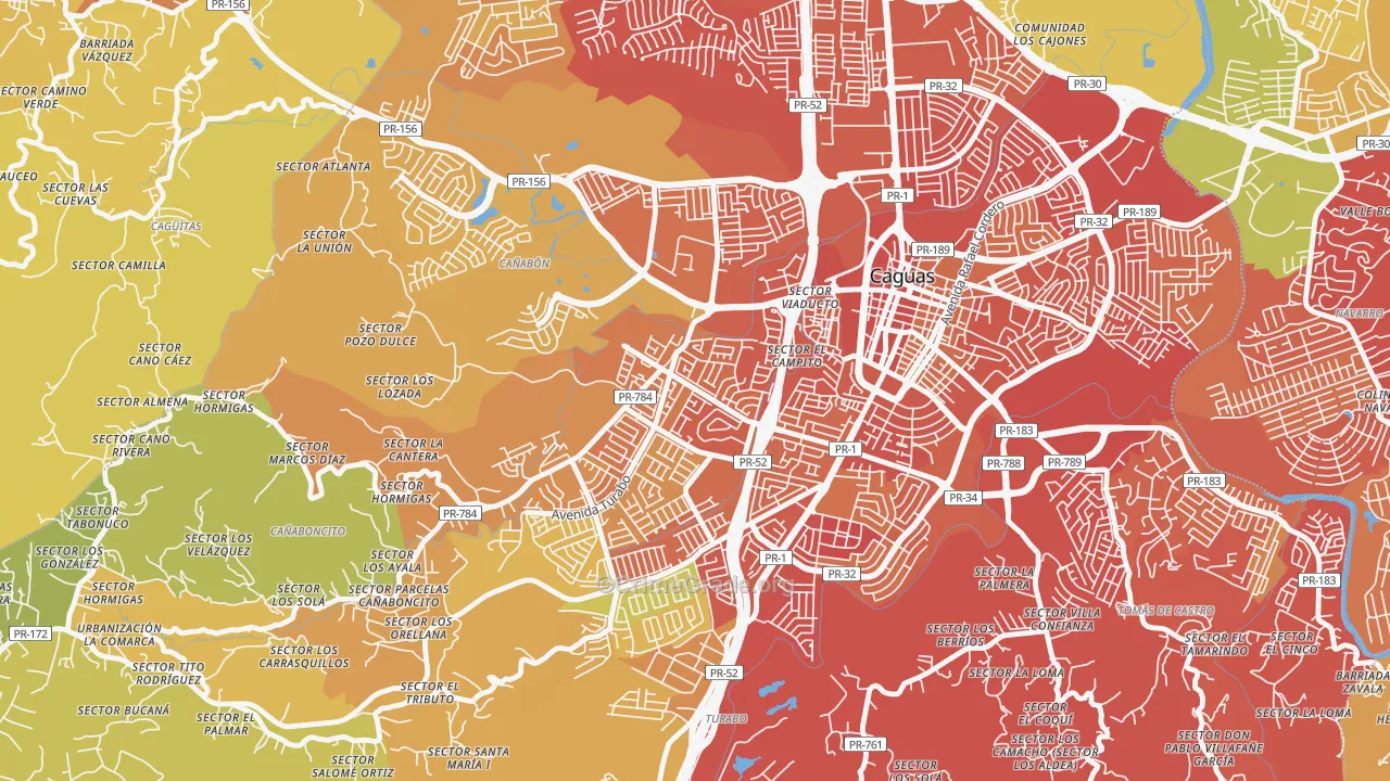 Urbanizacion Bonneville Hts, Caguas, PR Map of Vehicle Theft Rates