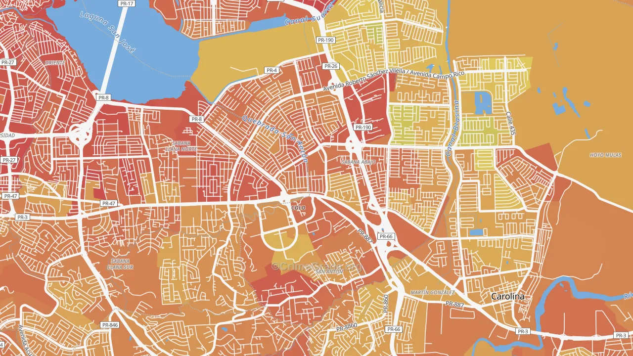 Urbanizacion El Comandante, Carolina, PR Map of Vehicle Theft Rates