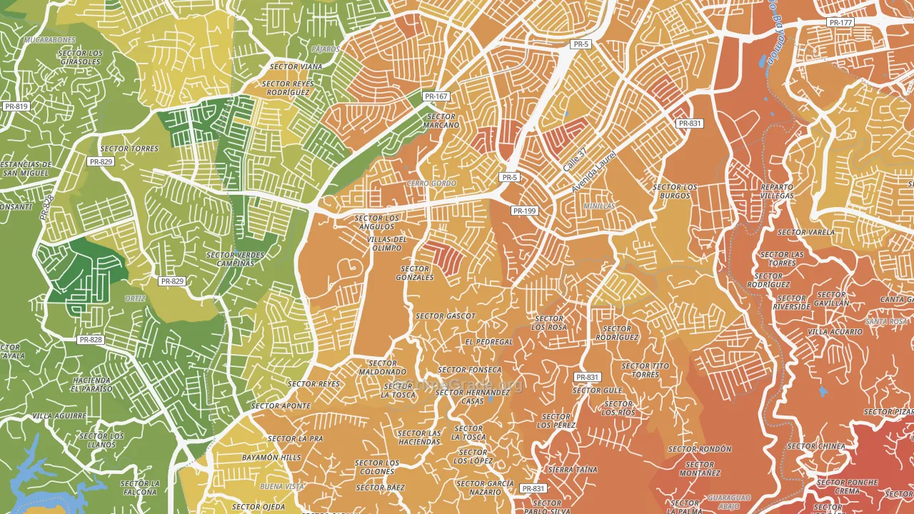 Urbanizacion El Cortijo, Bayamon, PR Map of Vehicle Theft Rates