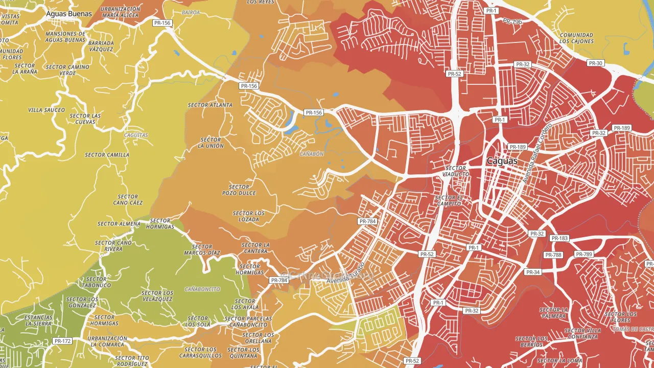 Urbanizacion El Valle At Los Prados, Caguas, PR Map of Vehicle Theft Rates