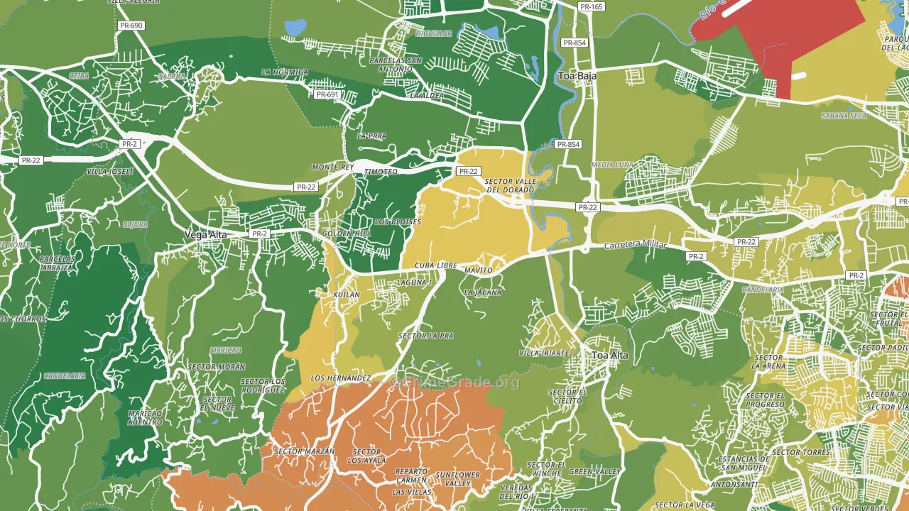 Urbanizacion Las Colinas, Dorado, PR Map of Vehicle Theft Rates