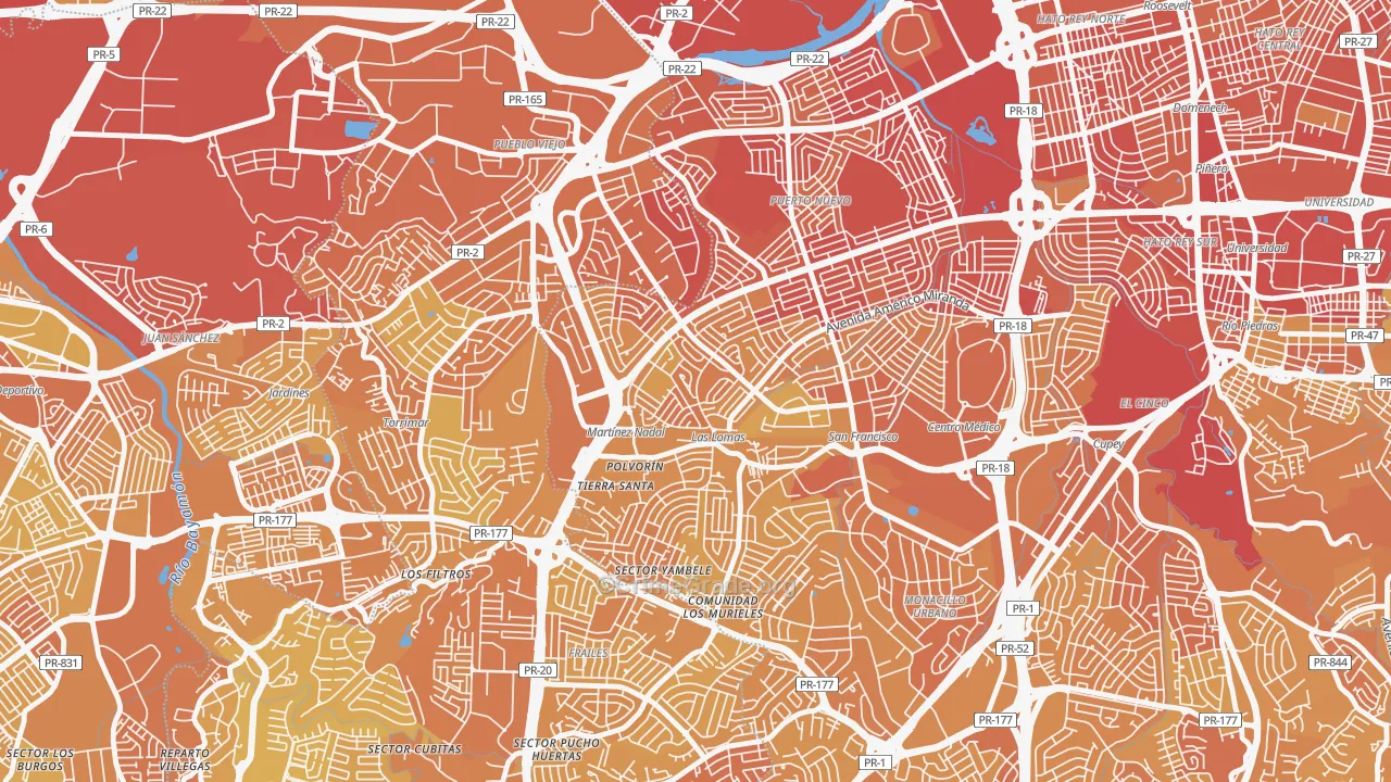 Urbanizacion Las Lomas, San Juan, PR Map of Vehicle Theft Rates