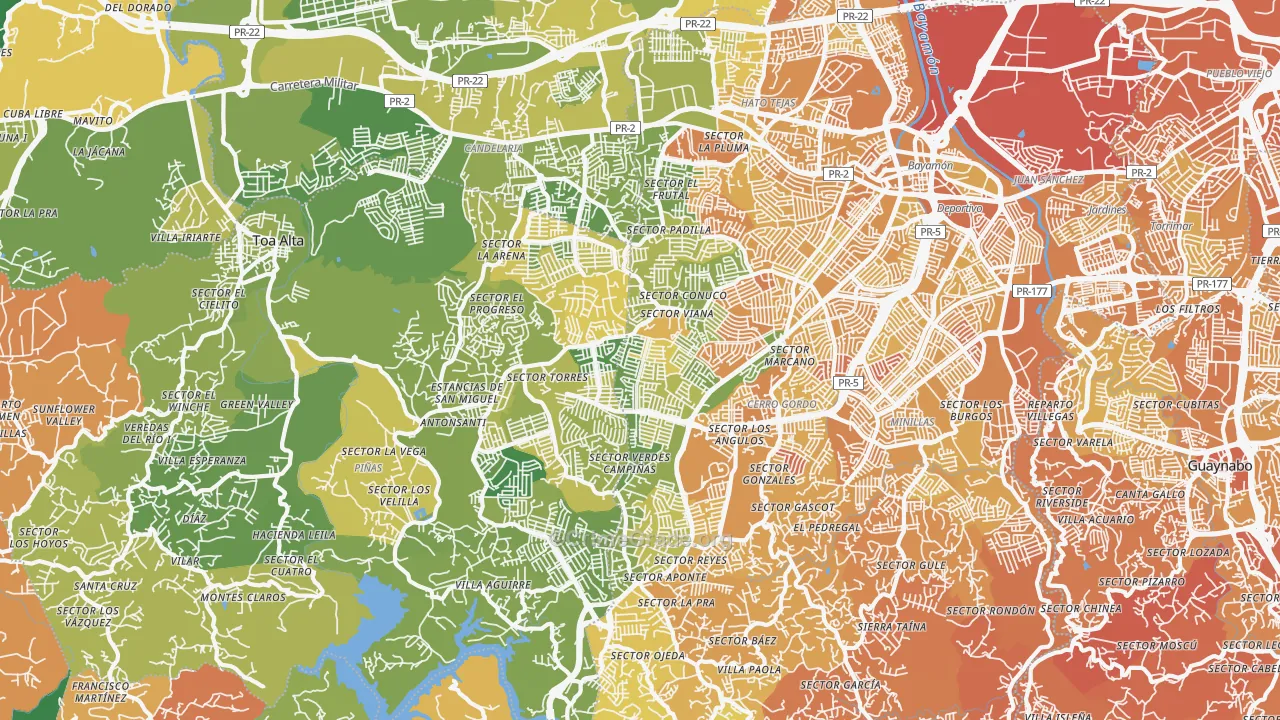 Urbanizacion Miraflores, Bayamon, PR Map of Vehicle Theft Rates