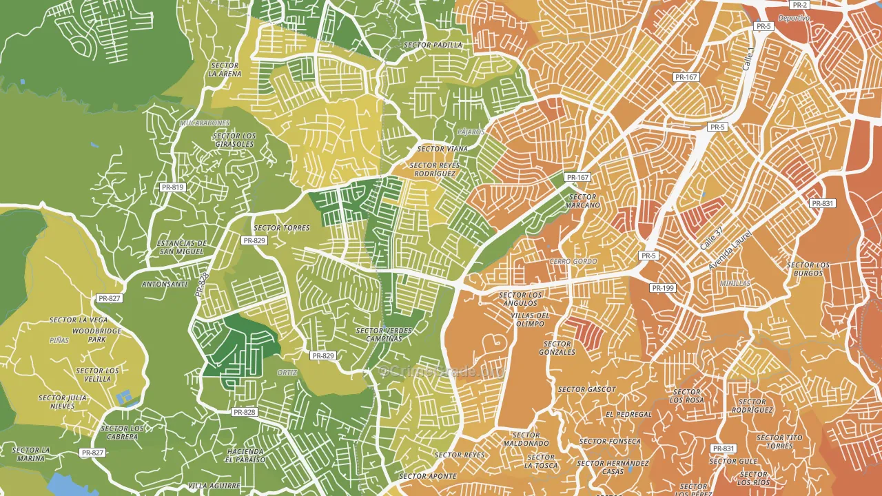 Urbanizacion Rexville, Bayamon, PR Map of Vehicle Theft Rates