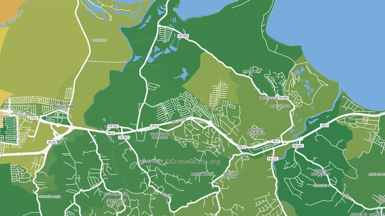 Urbanizacion Rio Grande Estates, Rio Grande, PR Map of Vehicle Theft Rates