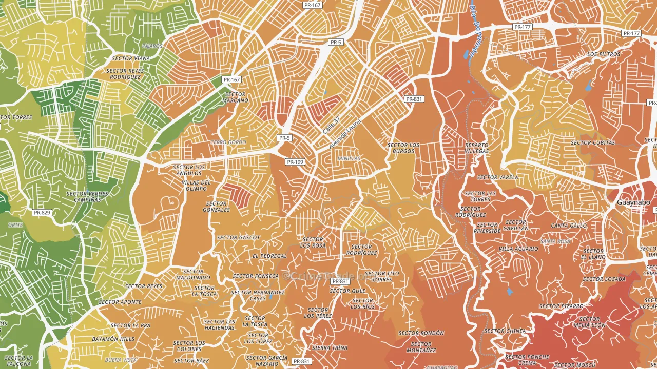 Urbanizacion Santa Juanita, Bayamon, PR Map of Vehicle Theft Rates