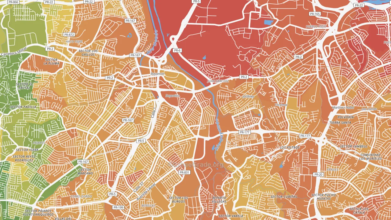 Urbanizacion Santa Rosa, Bayamon, PR Map of Vehicle Theft Rates