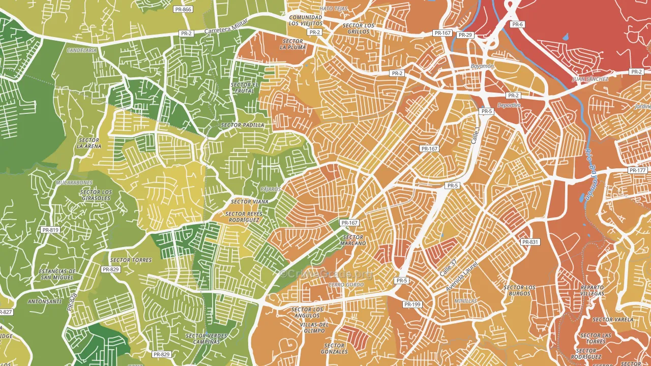 Urbanizacion Sierra Linda, Bayamon, PR Map of Vehicle Theft Rates