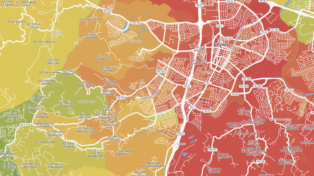 Urbanizacion Turabo Gdns, Caguas, PR Map of Vehicle Theft Rates