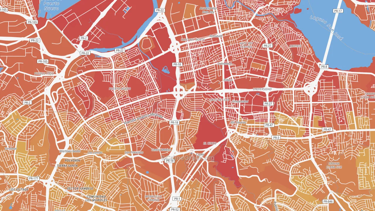 Urbanizacion University Gdns, San Juan, PR Map of Vehicle Theft Rates