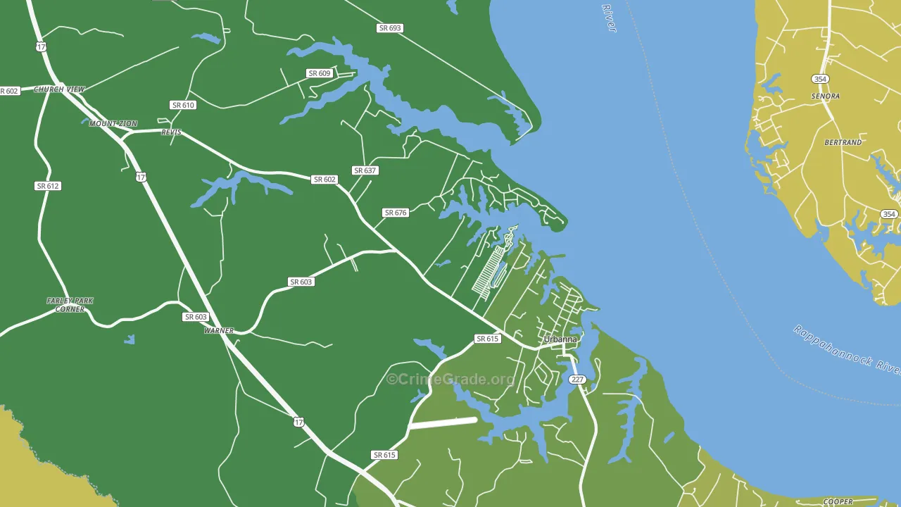 Urbanna, VA Map of Vehicle Theft Rates