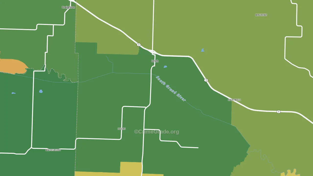 Urich, MO Map of Vehicle Theft Rates