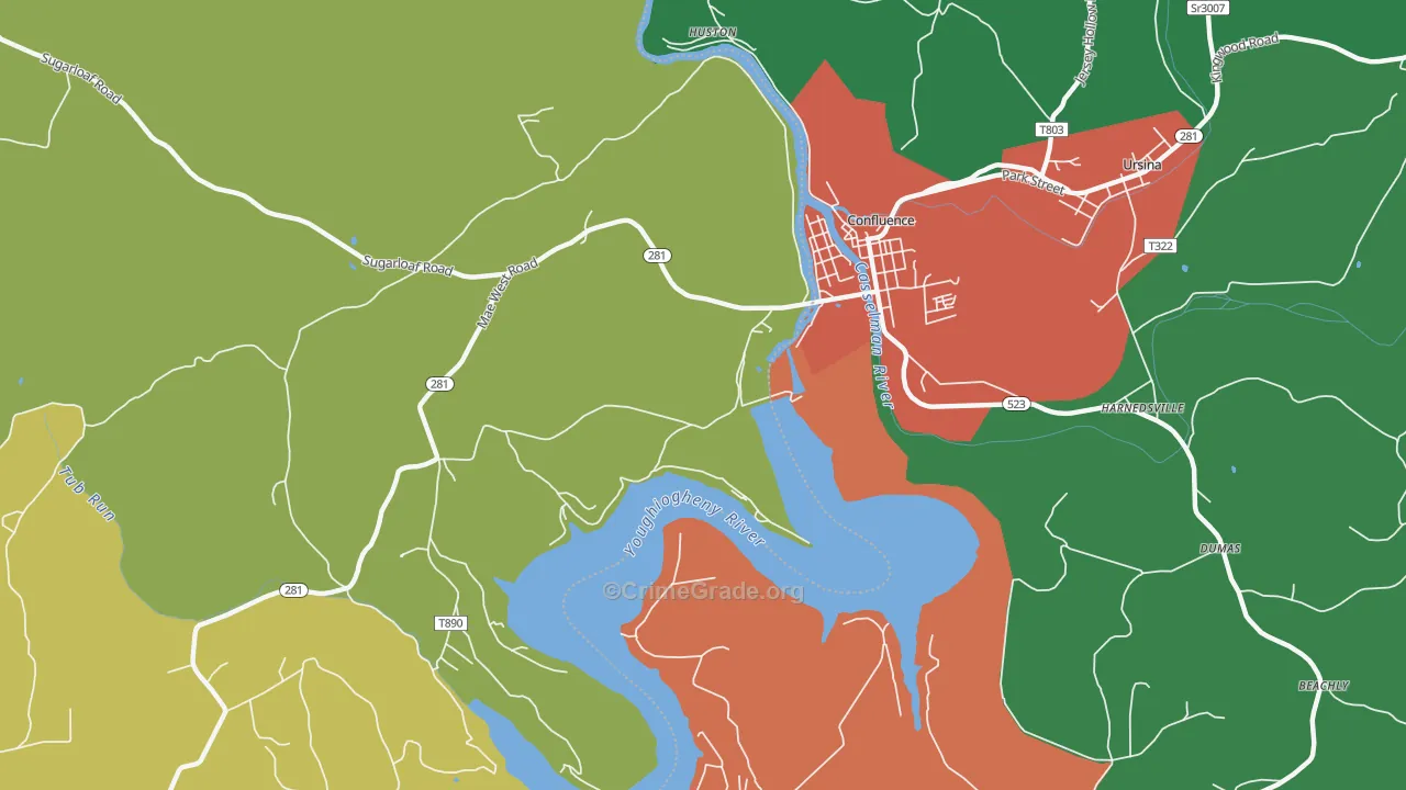 Ursina Junction, PA Map of Vehicle Theft Rates
