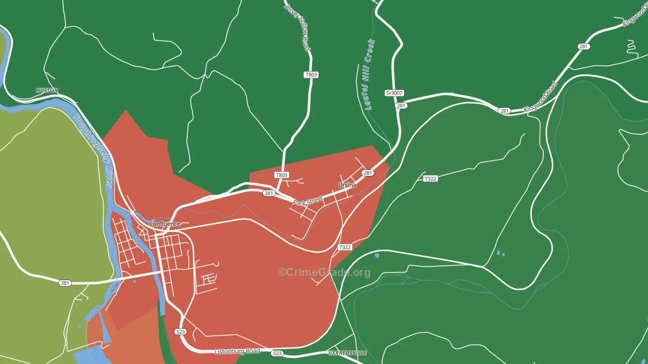 Ursina, PA Map of Vehicle Theft Rates