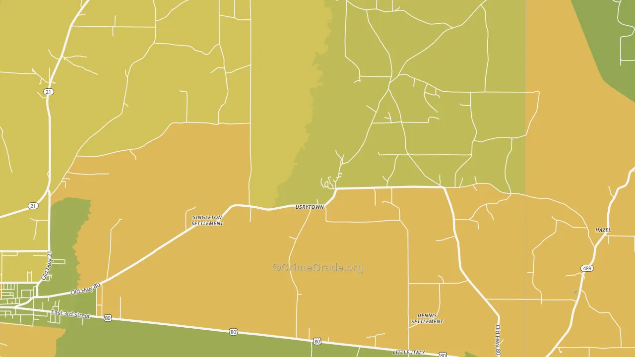 Usrytown, MS Map of Vehicle Theft Rates