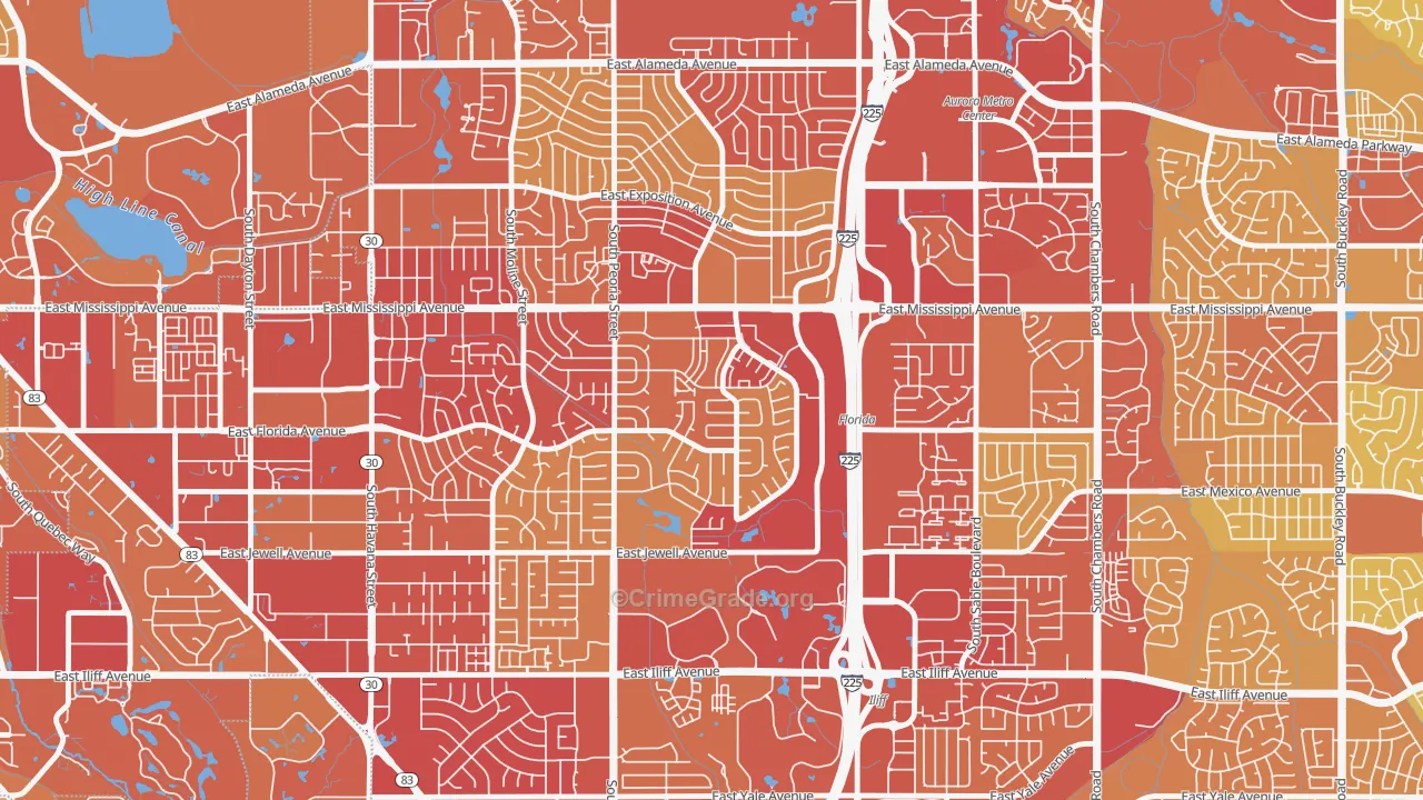 Utah Park, Aurora, CO Map of Vehicle Theft Rates