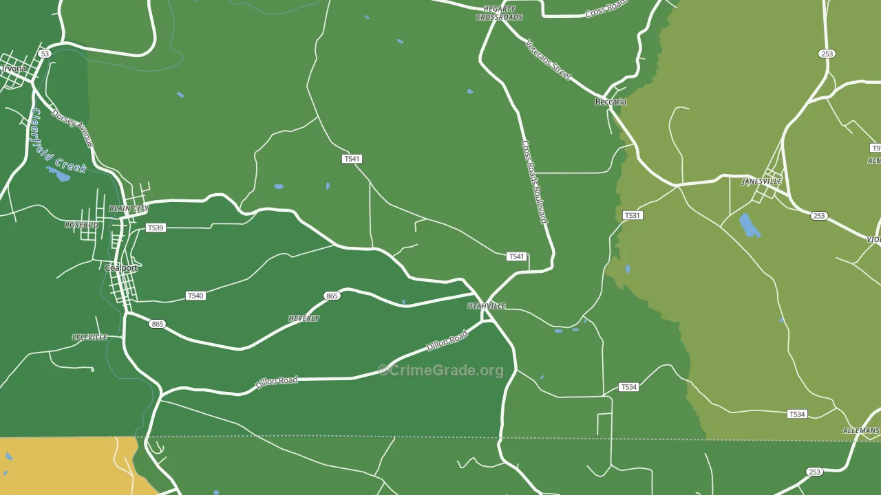 Utahville, PA Map of Vehicle Theft Rates