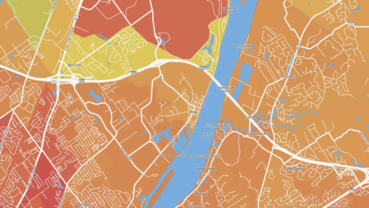 Utica, IN Map of Vehicle Theft Rates
