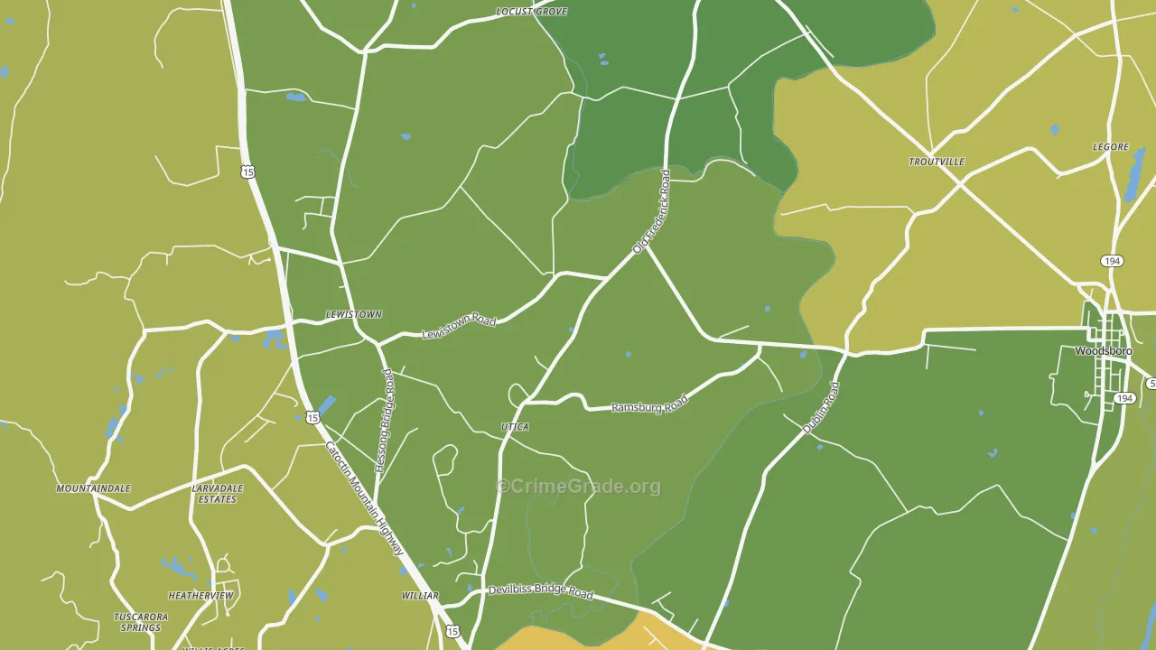 Utica, MD Map of Vehicle Theft Rates