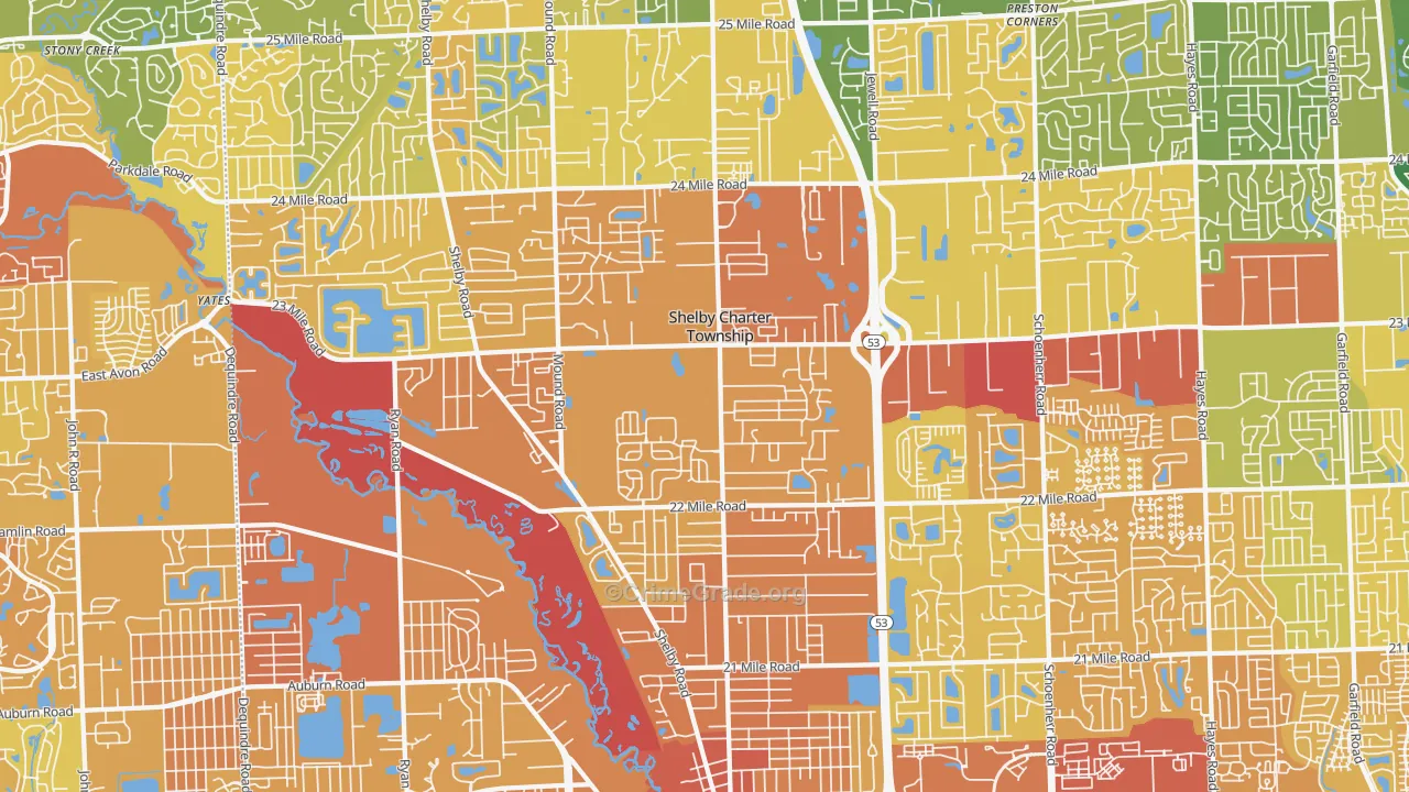 Utica, MI Map of Vehicle Theft Rates